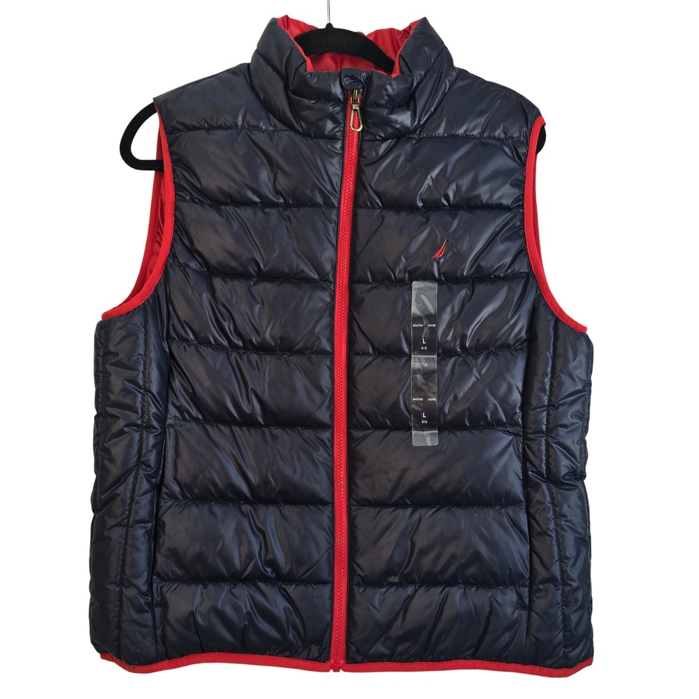 🆕️ NWT‎ Nautica Jeans Mens Navy Blue Red Quilted Puffer Vest Size Large